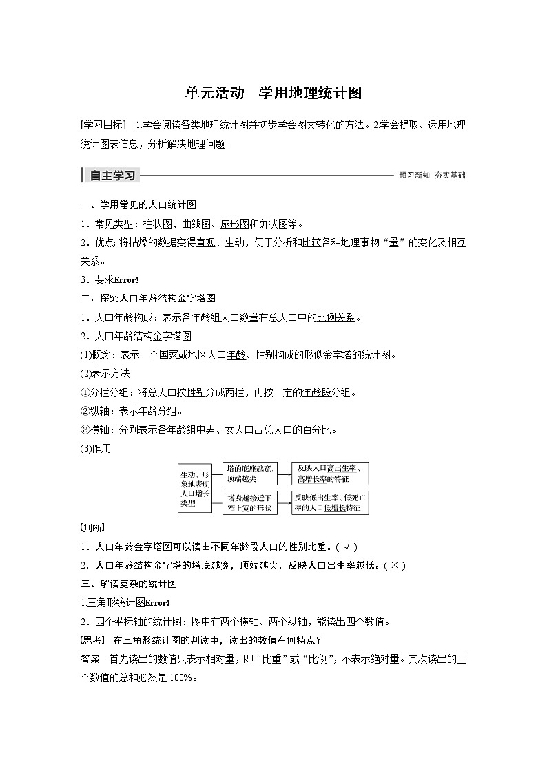 2019-2020学年新素养同步导学鲁教版高中地理必修二老课标版练习：第1单元人口与地理环境单元活动01
