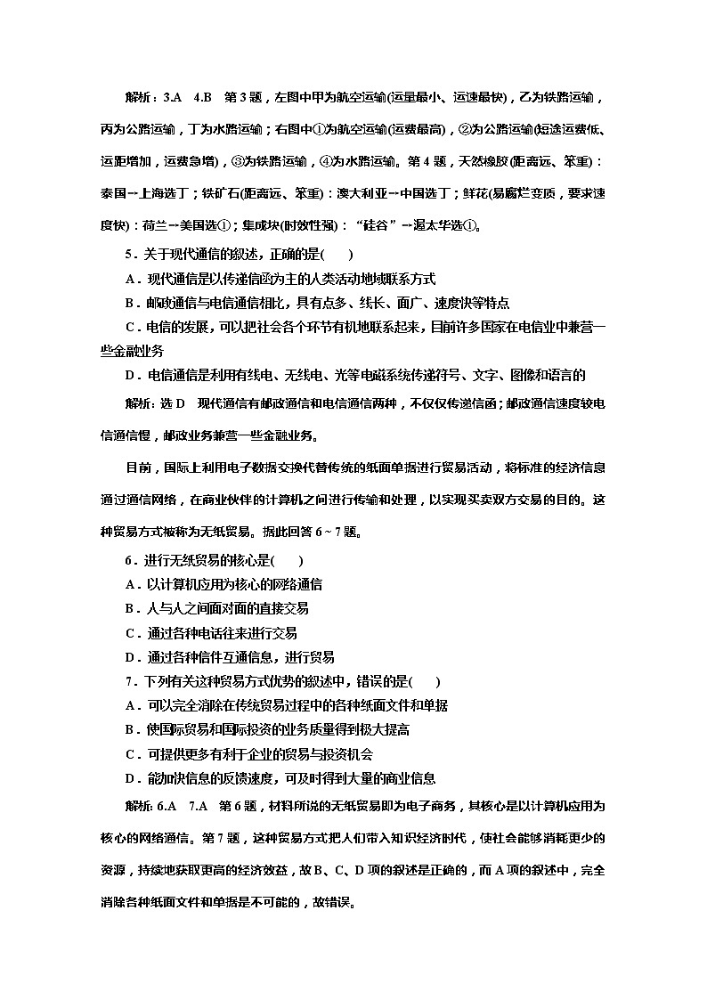 同步鲁教版高中地理必修二培优新方案课时跟踪检测（十）人类活动地域联系的主要方式02