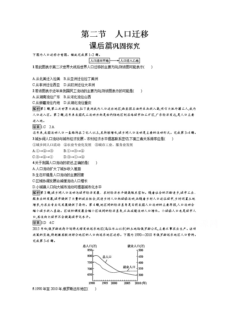 高中地理鲁教版必修2练习：1.2 人口迁移01
