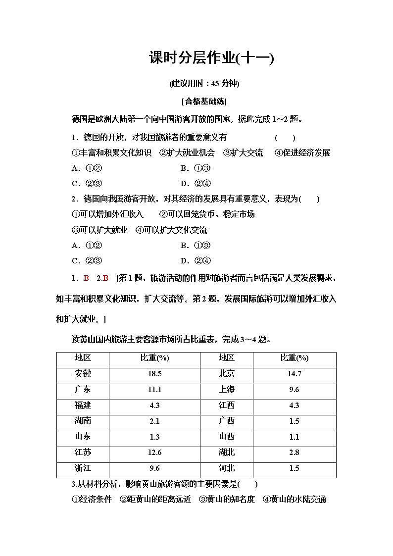 同步鲁教版地理必修二新突破课时分层作业11旅游业与地理环境（选学） 练习01