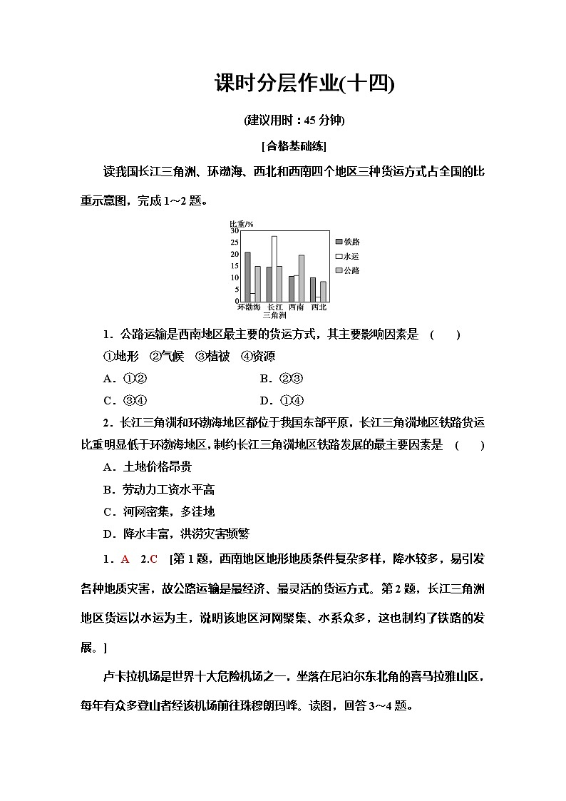 同步鲁教版地理必修二新突破课时分层作业14交通运输布局 练习01