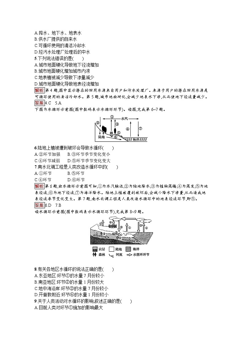 2019-2020学年高中地理鲁教版必修1练习：2.3.1 水圈的组成　水循环及其地理意义02