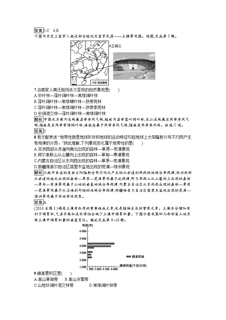 2019-2020学年高中地理鲁教版必修1同步：第三单元从圈层作用看地理环境内在规律 试卷03