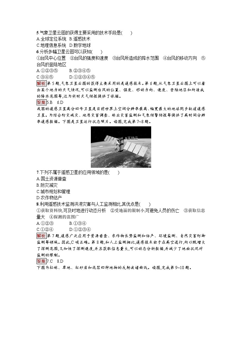 2019-2020学年高中地理鲁教版必修1同步：单元活动4遥感技术及其应用 试卷02
