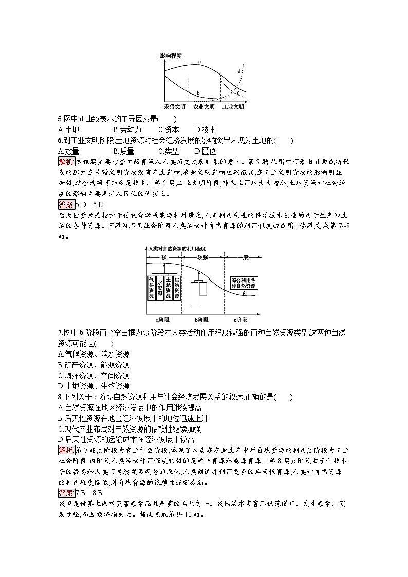 2019-2020学年高中地理鲁教版必修1练习：第四单元　从人地关系看资源与环境 测评02