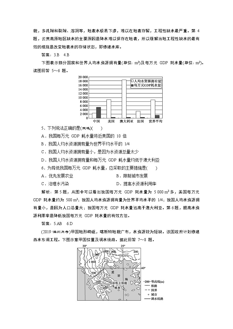 2019-2020学年高中地理鲁教版必修1（江苏专用）练习：第二单元第二节第2课时　水资源的合理利用课后检测能力提升02