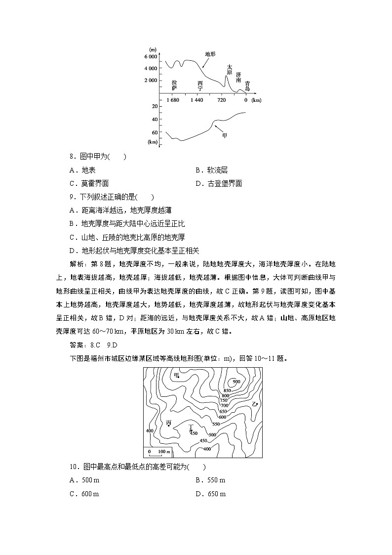 2019-2020学年高中地理鲁教版必修1（江苏专用）练习：第三单元第四节　地貌的观察课后检测能力提升03