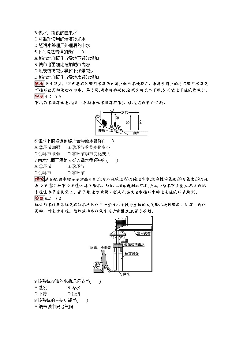 2019-2020学年地理鲁教必修1检测：第2单元第3节第1课时　水圈的组成　水循环及其地理意义02