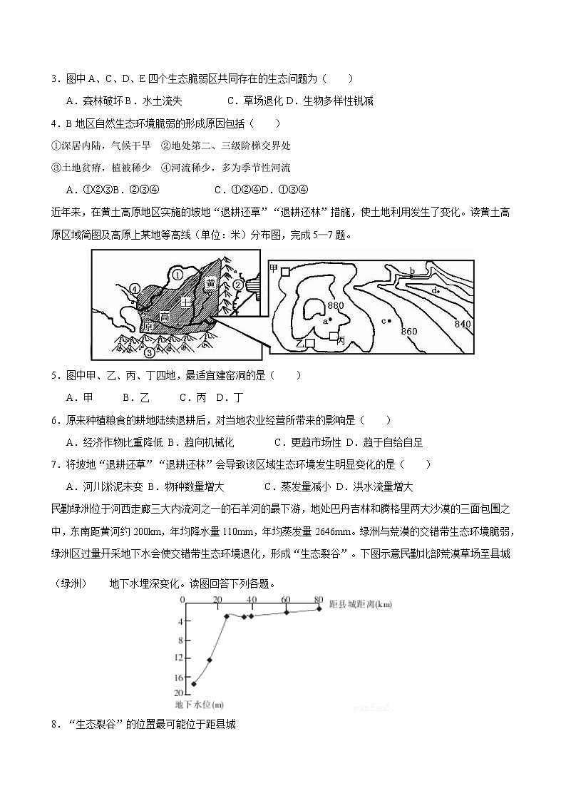 2.2生态脆弱区的综合治理（练习）（原卷版）02