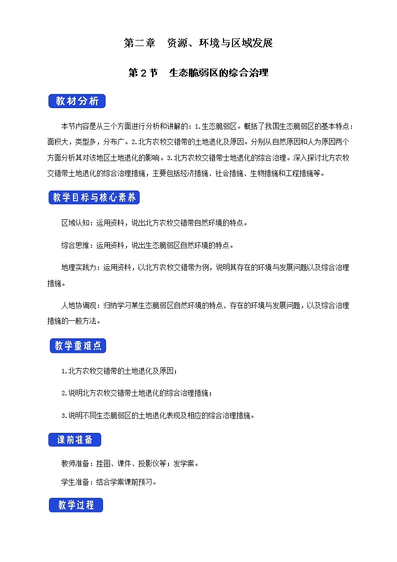 【新教材精创】2.2生态脆弱区的综合治理  教学设计-人教版高中地理选择性必修2（一）01