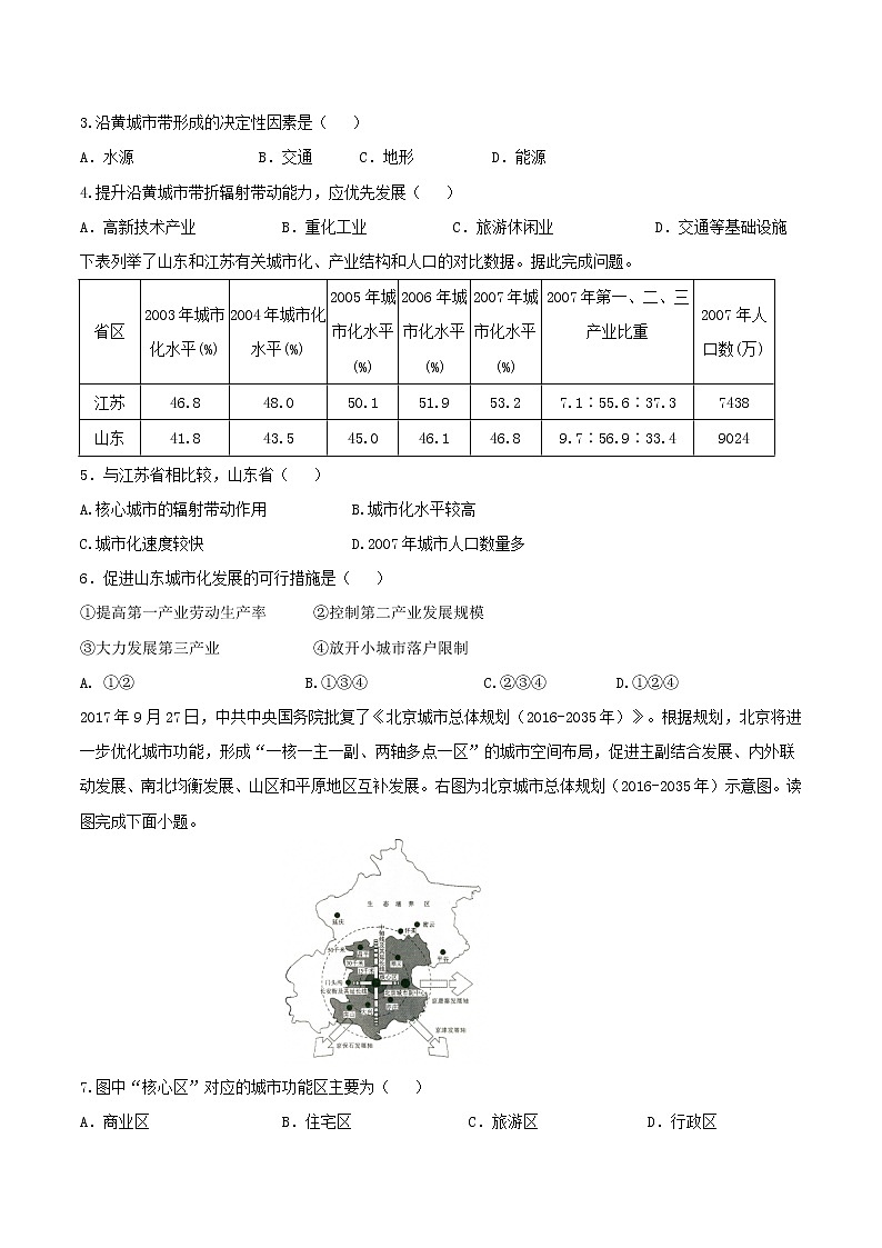 第三章 城市、产业与区域发展（单元检测）2020-2021学年高二同步备课系列（人教版选择性必修二）02
