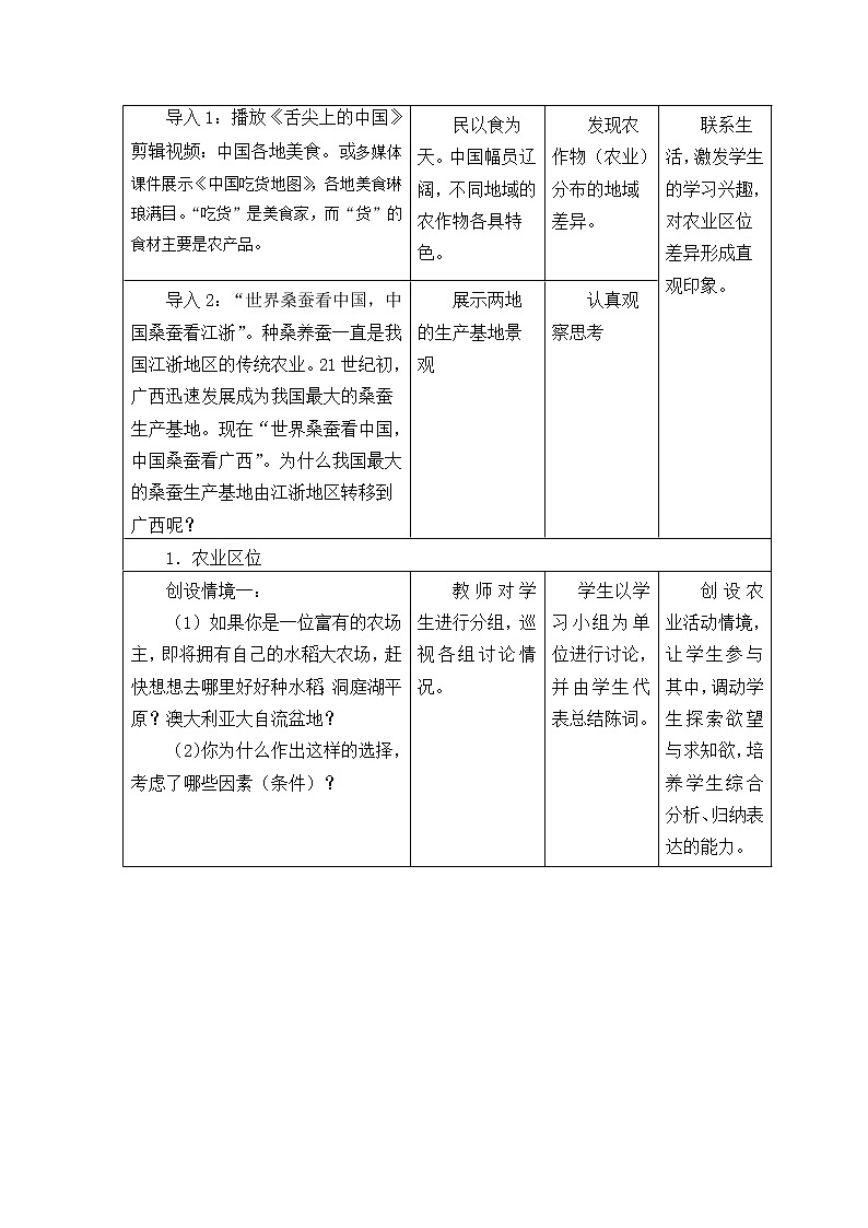 《第一节 农业区位因素及其变化》名师精品教案教学设计02