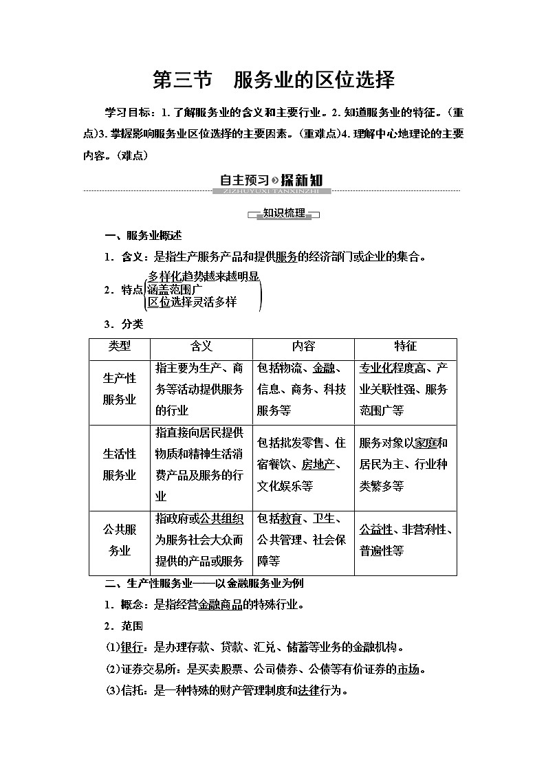 第3章 第3节《服务业的区位选择》PPT课件＋学案+作业 湘教版高中地理必修二01