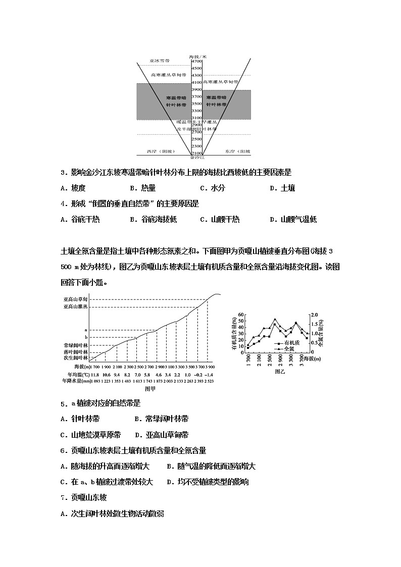 河北省沧州市第一中学2020年高三地理寒假作业：山地垂直自然带（正月十二） 练习02
