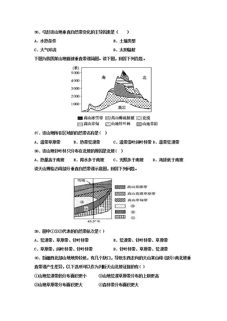 河北省沧州市第一中学2020年高三地理寒假作业：山地垂直自然带（正月十三） 练习02