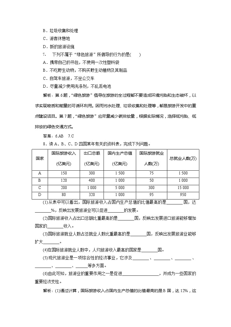 2019-2020学年鲁教版地理必修二江苏专用练习：第三单元第三节　旅游业与地理环境（选学）　课后检测能力提升03
