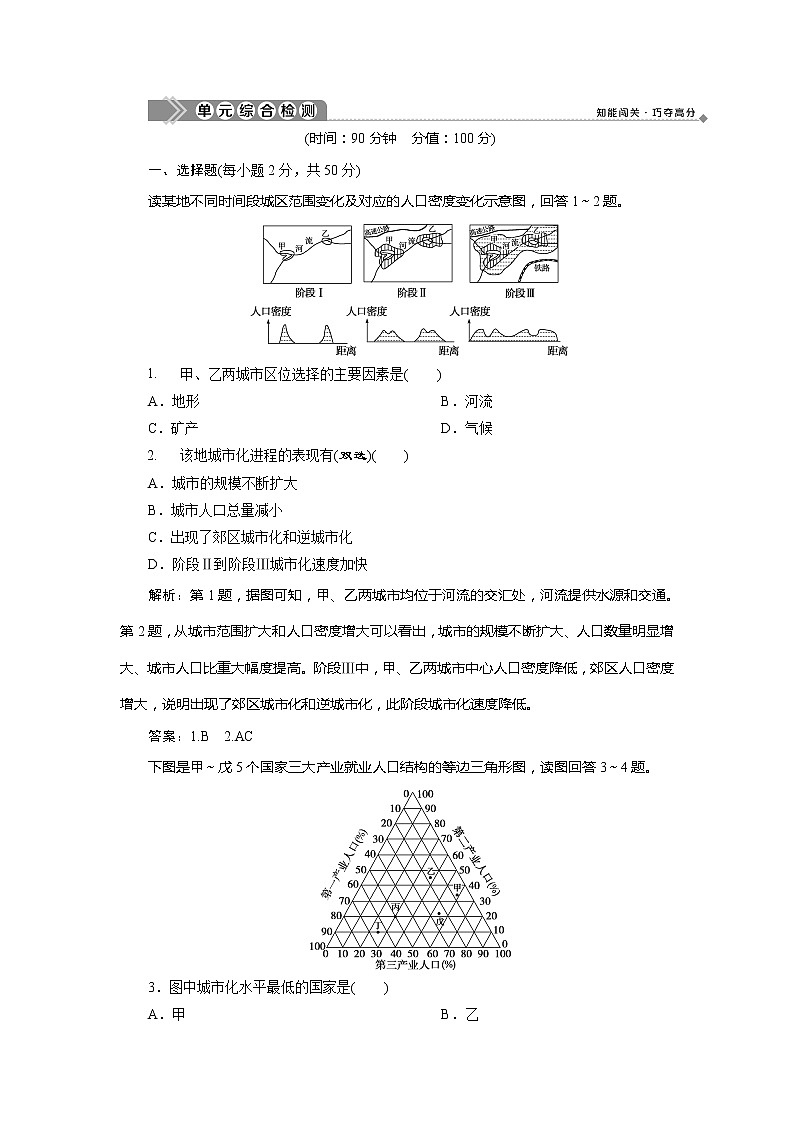 2019-2020学年鲁教版地理必修二江苏专用练习：第二单元城市与地理环境单元综合检测01