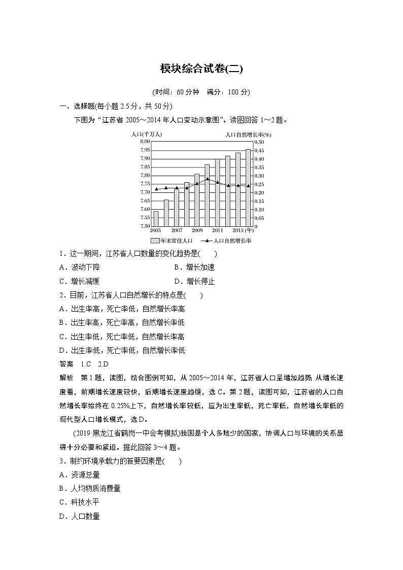 2019-2020学年新素养同步导学鲁教版高中地理必修二江苏专用练习：模块综合试卷（二）01