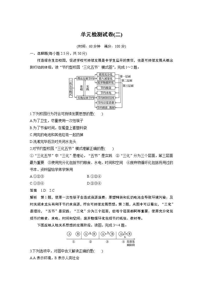 2019-2020版地理同步新导学案鲁教必修三讲义 精练：单元检测试卷（二）01