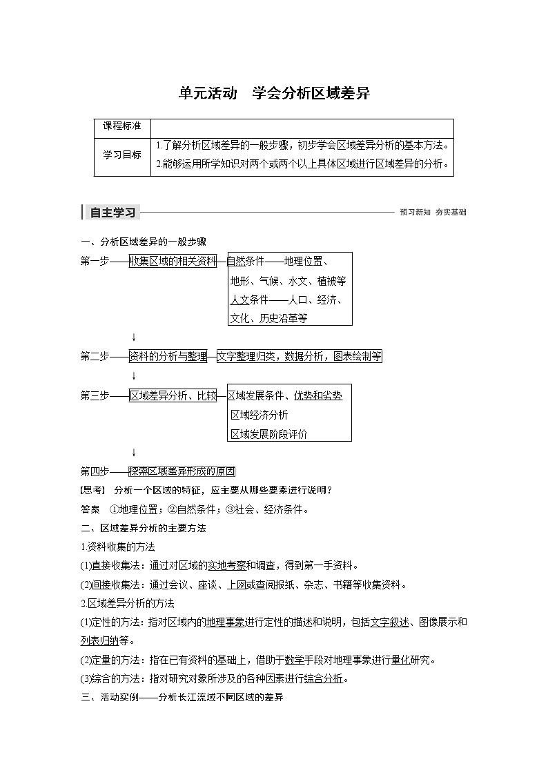 2019-2020版地理同步新导学案鲁教必修三讲义 精练：第一单元 区域地理环境与人类活动 单元活动01
