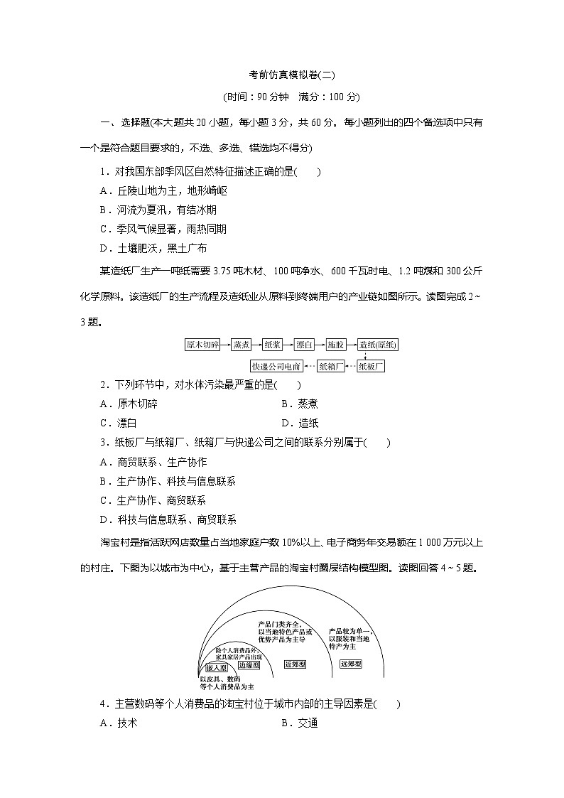 2020版高考地理大三轮复习浙江专用版练习：2考前仿真模拟卷（二）01