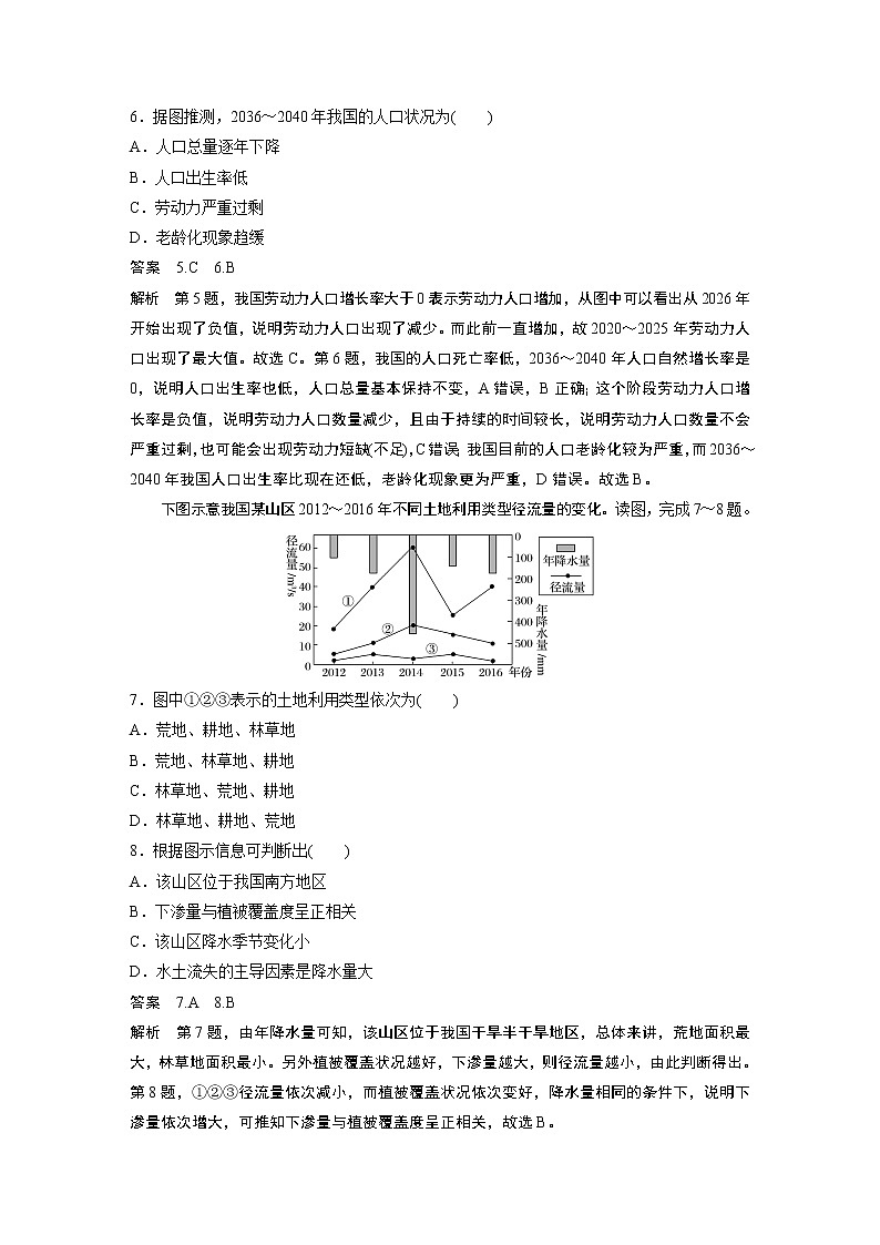 2020版高考地理大三轮突破江苏专用练习：高考选择题专练二　动态数据分析型03