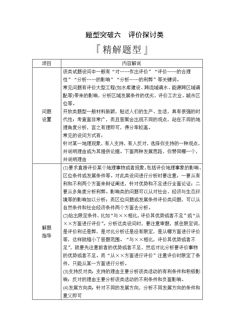 2020版高考地理三轮专题培优教程全国通用版检测：第二编专题五题型突破六　评价探讨类01