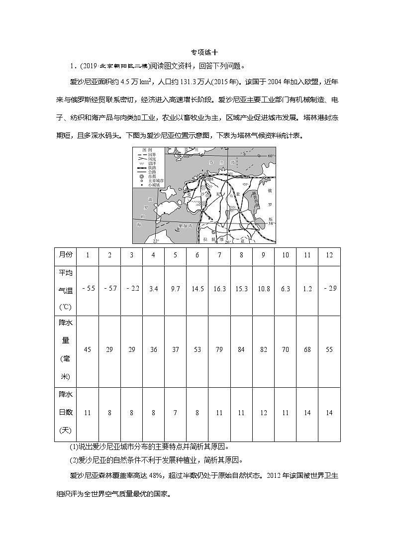 2020版高考地理突破三轮复习新课标通用练习：10　第二篇　非选择题专项练　专项练十01