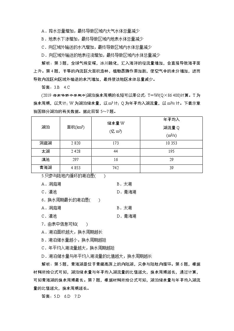 2019-2020学年高中地理人教版必修1检测：第三章第一节　自然界的水循环02