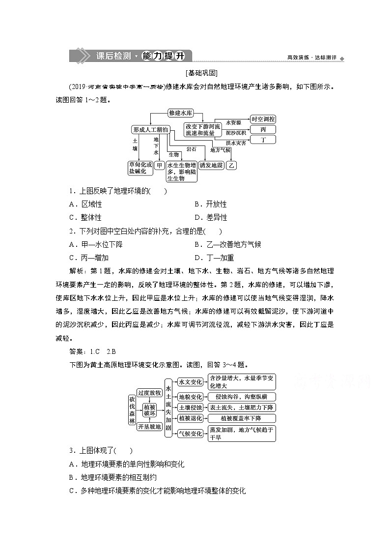 2019-2020学年高中地理人教版必修1检测：第五章第一节　自然地理环境的整体性01