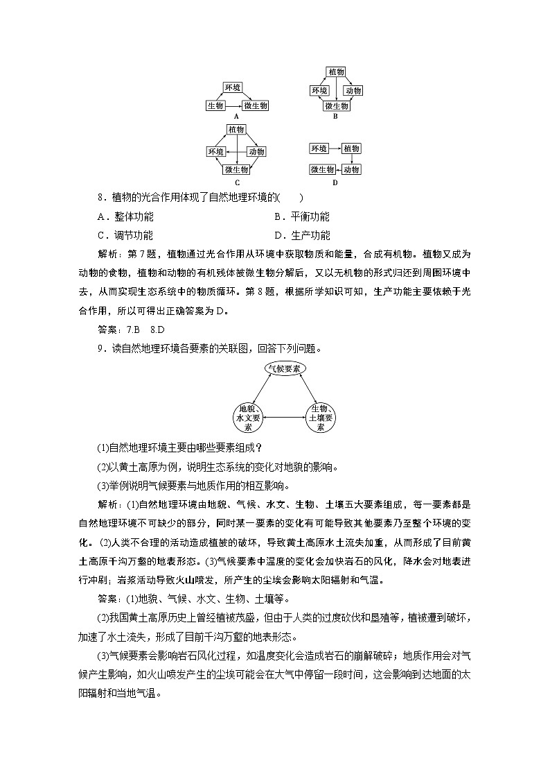2019-2020学年高中地理人教版必修1检测：第五章第一节　自然地理环境的整体性03