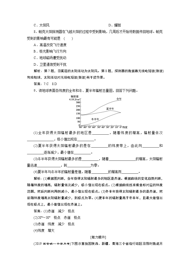 2019-2020学年高中地理人教版必修1检测：第一章第二节　太阳对地球的影响03