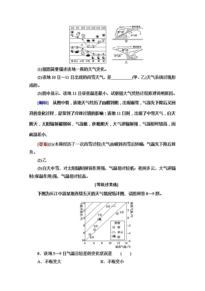 2019-2020学年人教版地理必修一课时分层作业10常见天气系统 练习03
