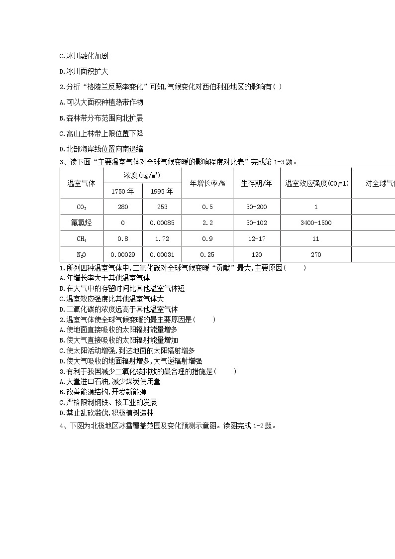 2019-2020学年人教版高一地理必修一课后实时训练：（10）全球气候变化02