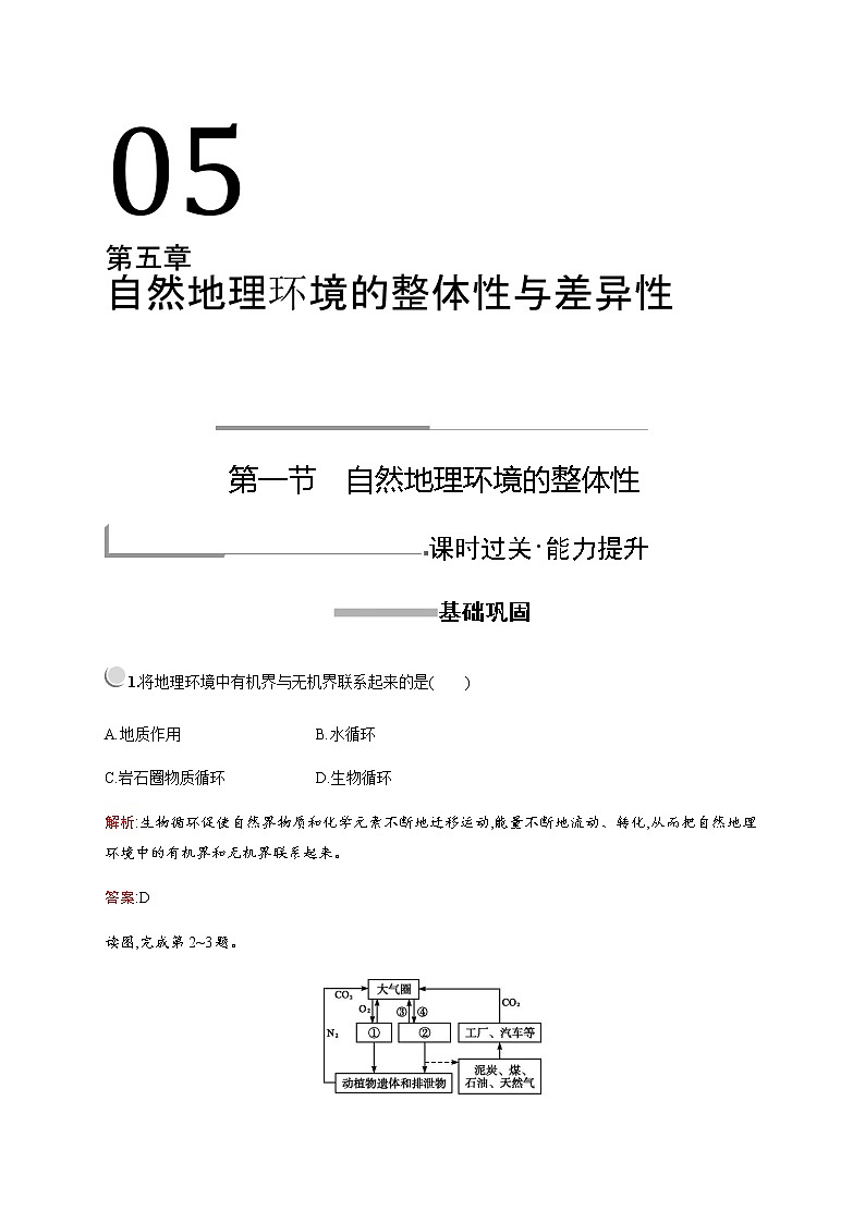 2019-2020学年新培优同步人教版地理必修一练习：第五章　第一节　自然地理环境的整体性01