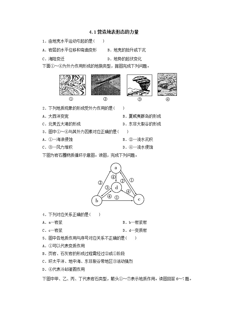 2019秋新高一人教版地理必修一精练：4.1营造地表形态的力量随堂检测201