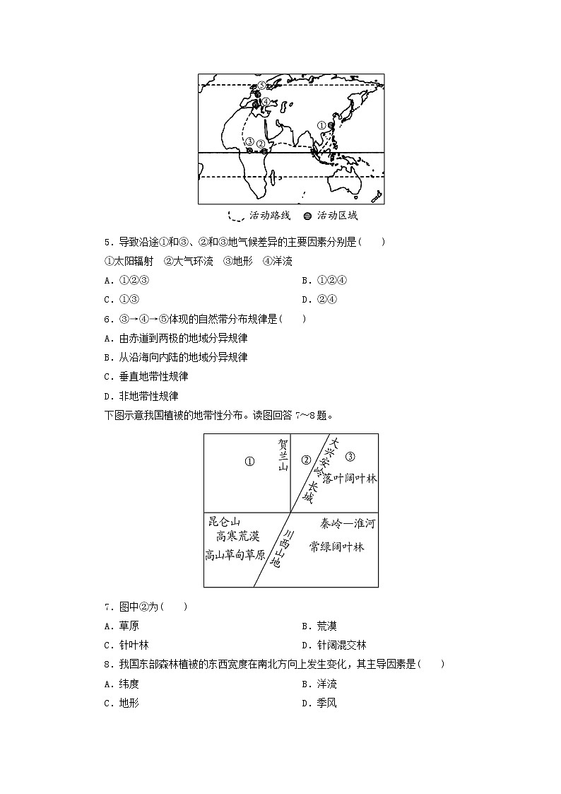 2019秋新高一人教版地理必修一精练：第5章自然地理环境的整体性与差异性单元检测102