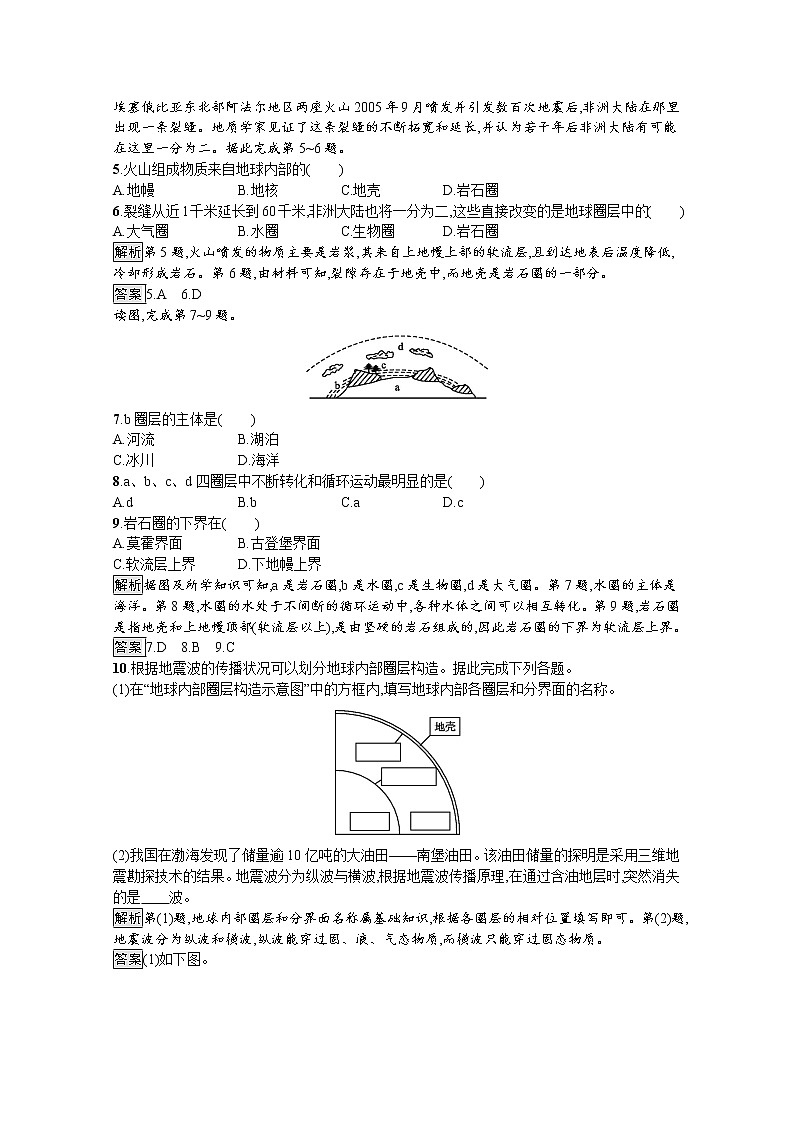 2020-2021学年高中地理人教版必修1习题：第一章　第四节　地球的圈层结构02