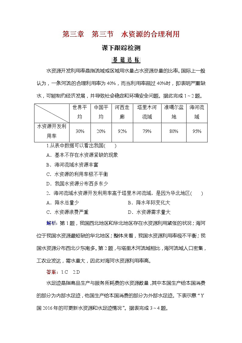 2020年人教版高中地理必修1课下跟踪检测：第三章　第三节　水资源的合理利用01