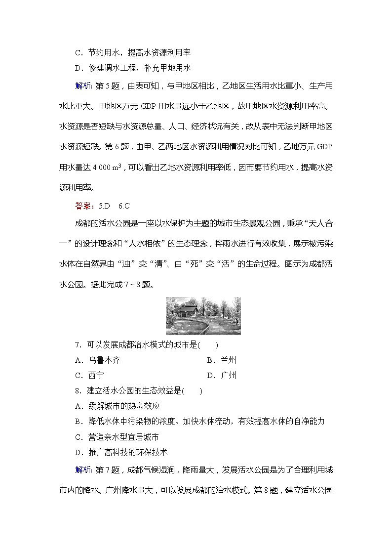 2020年人教版高中地理必修1课下跟踪检测：第三章　第三节　水资源的合理利用03