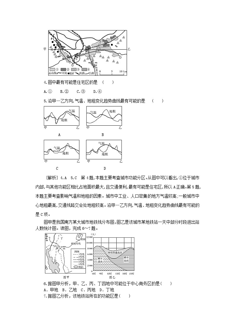 2018-2019学年高一地理必修2期末复习训练：城市内部空间结构02
