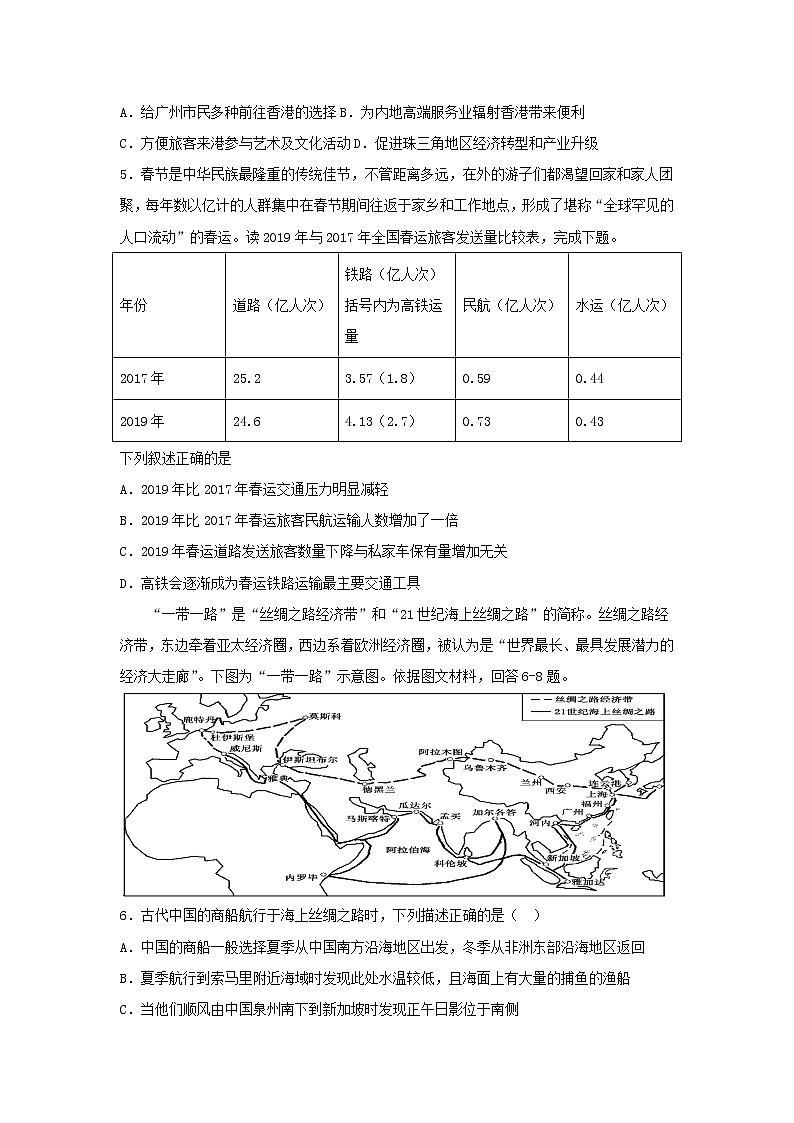 2018-2019学年高一下学期人教版地理必修2 第五章 交通运输布局及其影响单元检测02