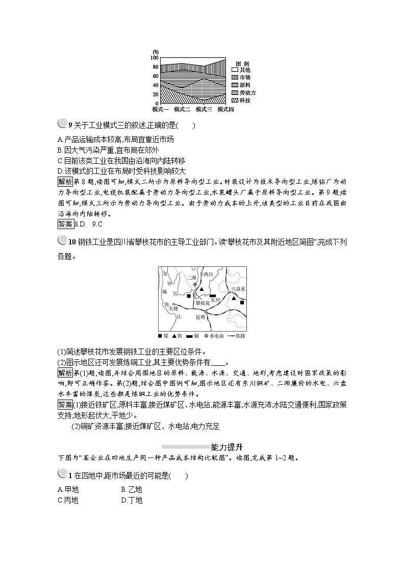 2019-2020学年地理人教版必修2习题：第4章第1节　工业的区位选择03