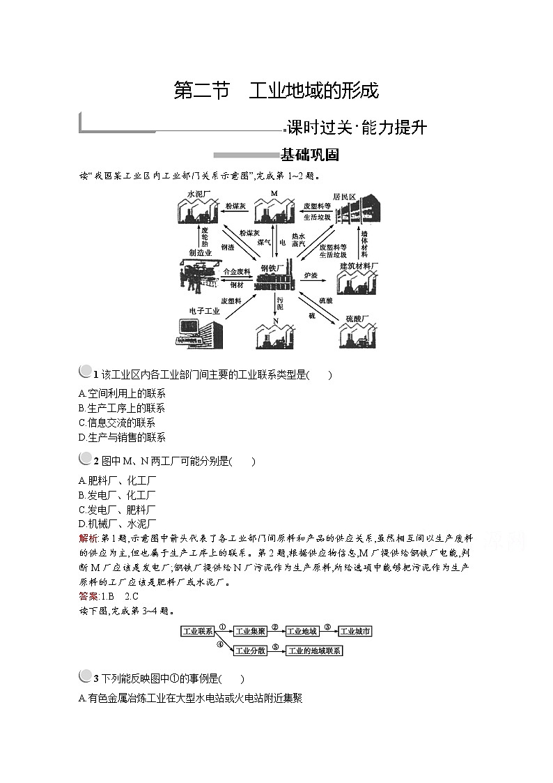 2019-2020学年高中地理人教版必修2（福建专用）配套习题：第四章　第二节　工业地域的形成01