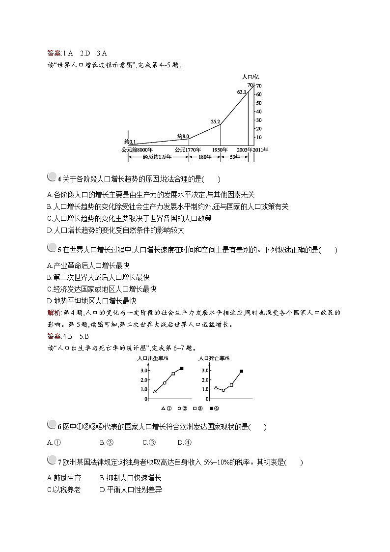 2019-2020学年高中地理人教版必修2（福建专用）配套习题：第一章　第一节　人口的数量变化02