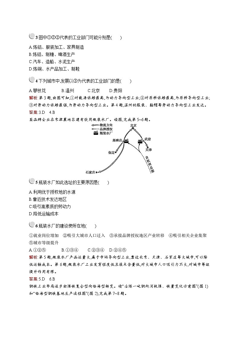 2019-2020学年高中地理人教版必修2（福建专用）配套习题：第四章　第一节　工业的区位选择02