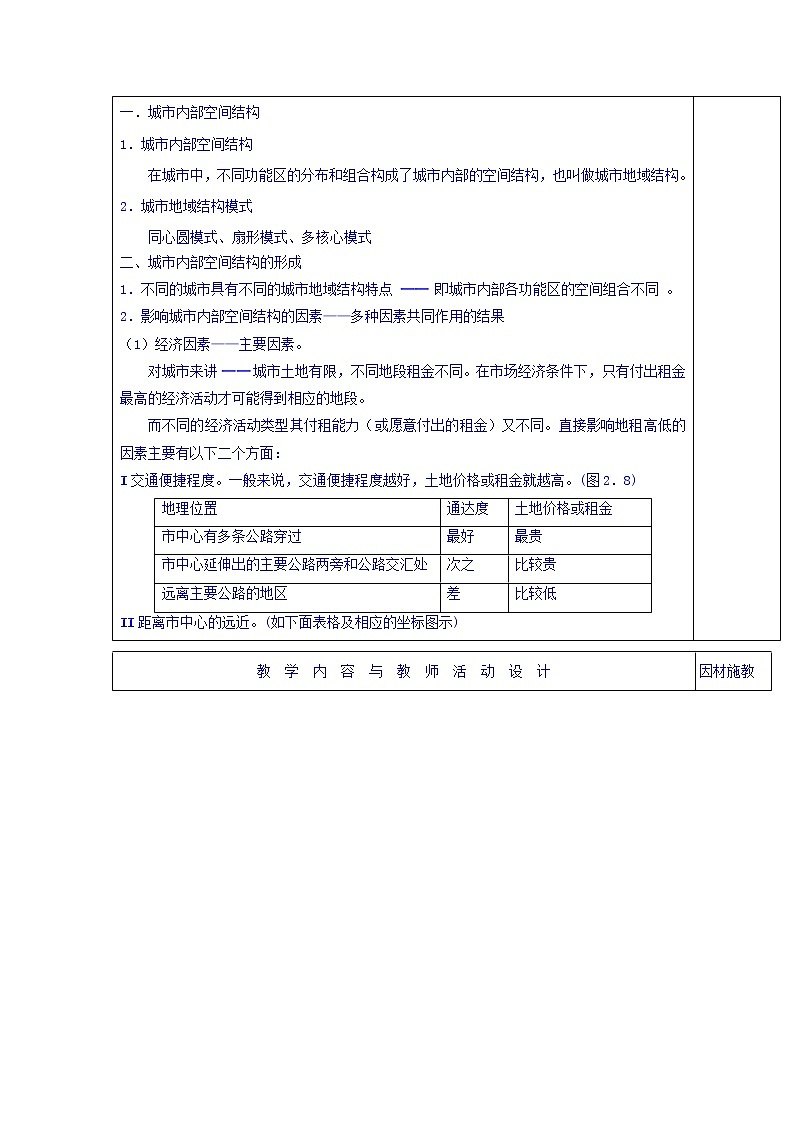 高中地理人教版必修2教案：第2章第1节 城市内部空间结构（2）+教案+02