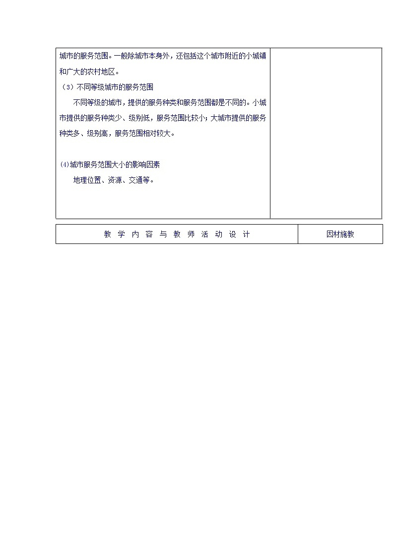 高中地理人教版必修2教案：第2章第2节 不同等级城市的服务功能（1）教案+02