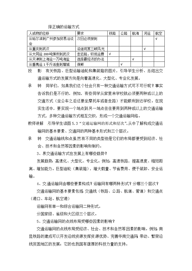人教版新课标高中必修2教案 5.1交通运输方式和布局第2页