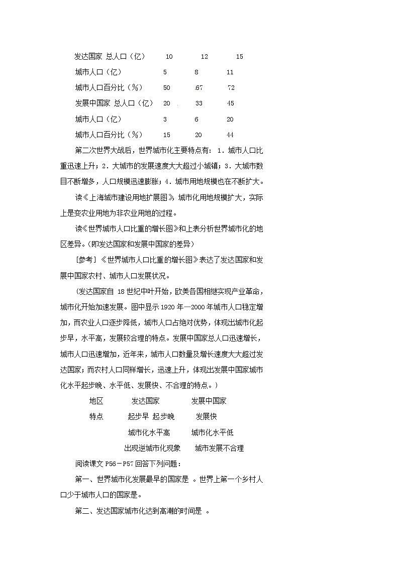 高中地理 2.3城市化教案 新人教版必修203
